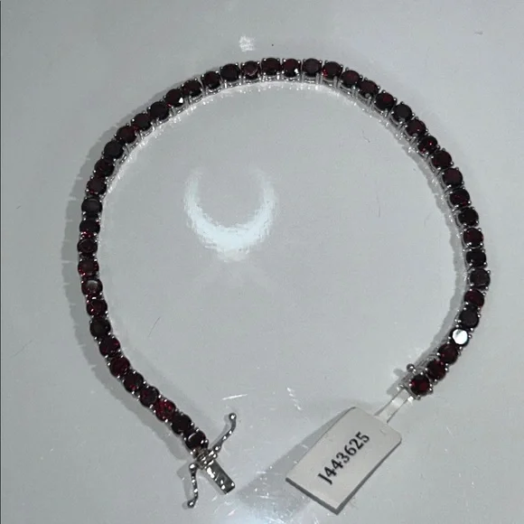 NWT NYC11 Sterling Silver Genuine Red Garnet Eternity Line Bracelet Boho - Picture 2 of 11